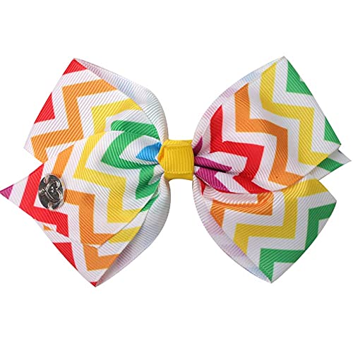 7pc 5" Large Hair Bows for Girls, JOJO Siwa Grosgrain Ribbon Hair Barrettes with Heart Emblem Accessories for Toddler
