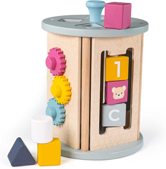 Bigjigs Toys, FSC® Certified Rolling Activity Centre, Wooden Toys, Baby Activity Centres, Wooden Shape Sorter, Toddler Toys, Baby Toys, Baby Wooden Toys, Wooden Activity Cube for 1 Year Olds