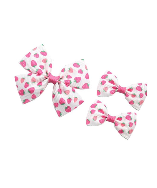Strawberry Snap Clips Baby Girls Fruit Hair Bow Clips Strawberry Hair Ring Tie BBW24 (3 Pcs-D1)