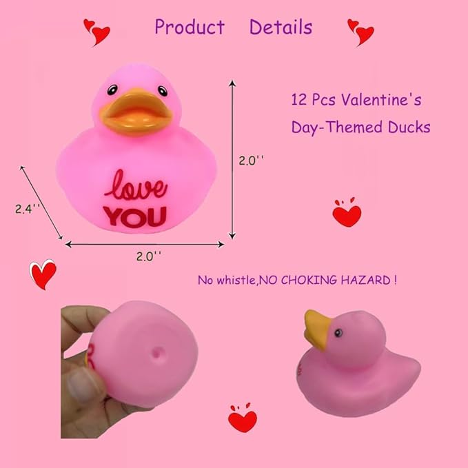Assortment Rubber Duckies in Bulks Floater Duck Bath Toys Party Favors Classroom Incentives (Pink Valentine's Day Duck)