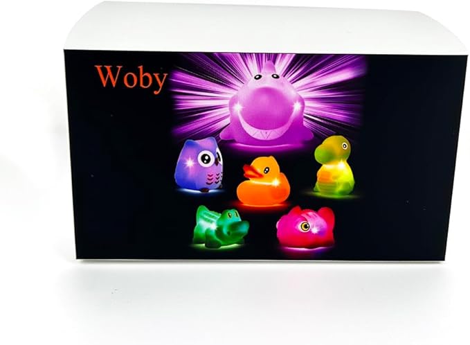 Woby Bath Toys for Toddlers 1-3,No Hole Light Up Bath Toys Baby Bathtub Toys Bathroom Floating Animal Set with Colorful Flashing LED Light for Baby (Funny Forest Animal Style)