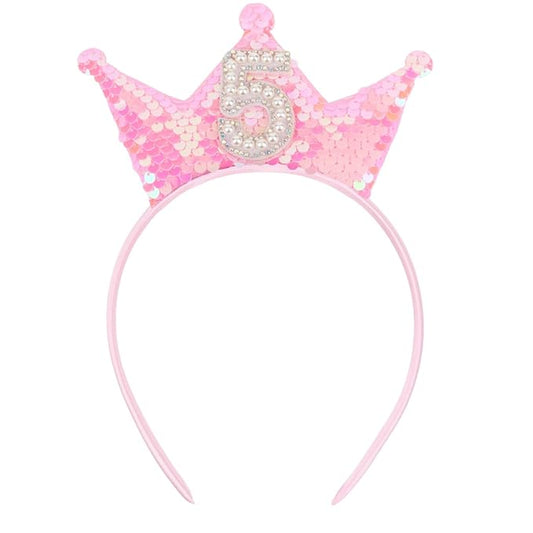 Birthday Crown Headband Pink Glitter Birthday Headbands for Girls 5 Year Old Girl Gift 5th B-day Decorations Girl