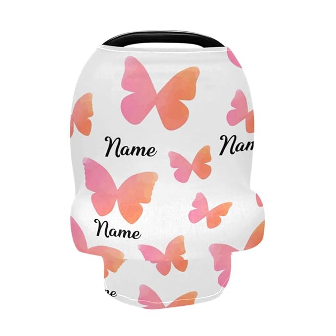 Personalized Name Baby Car Seat Stroller Cover Nursing Cover, Customized Butterfly Breastfeeding Scarf for New Mom, Soft Stretchy Infant Carrier Cover Car Canopy Coverage, Gifts Newborn Girls