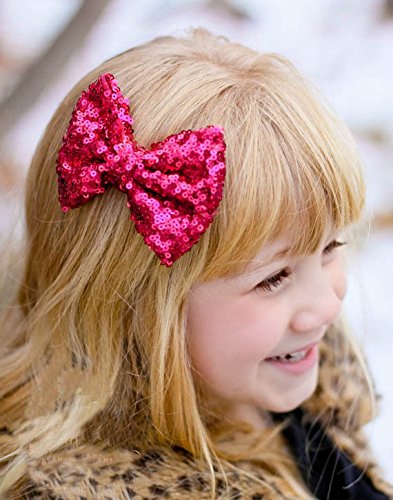 CÉLLOT Party Festival Baby Girls Sparkling Bows Clips 15PCS Glitter Sequins 4" Hair Bows Alligator Hair Clips for Girls Baby Children Toddlers