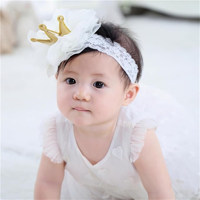 Floral Lace Hair Bow for Baby Girls Soft Stretch Headband for Newborns to Toddlers Baby Shower Birthday Hair Band 0-36 Months (White lace, Free)