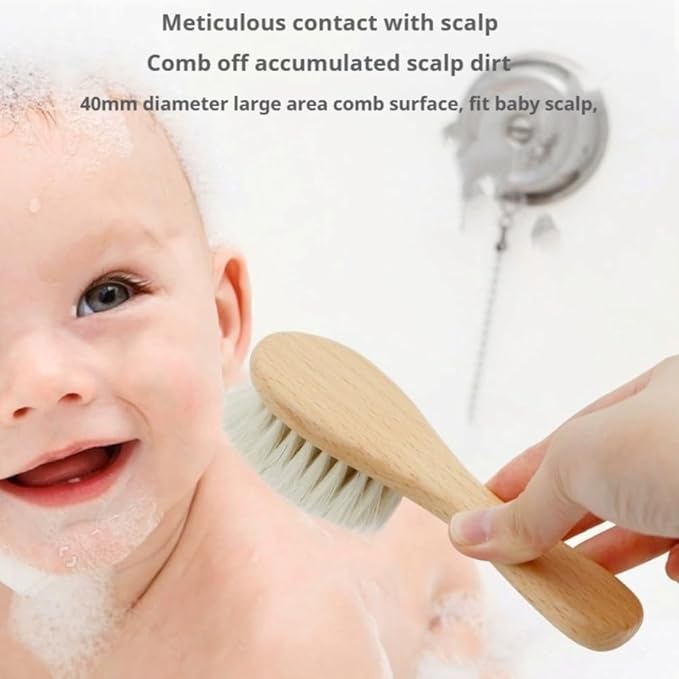 2-pcs Natural Goat Hair Baby Hair Brush - Hypoallergenic & Soft Wooden Handle for Delicate Scalp Massage & Relaxation - Perfect for Newborns & Toddlers”