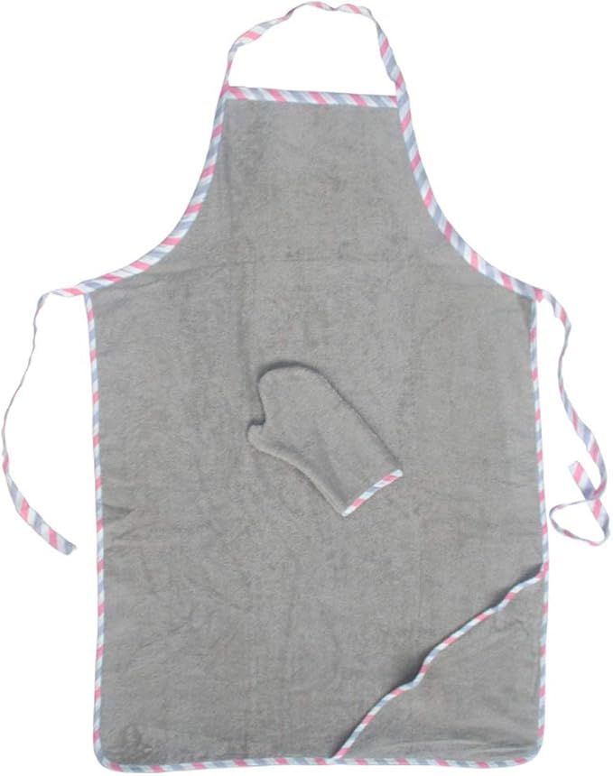 Topwon Apron Baby Bath Towel Fleece Baby Washcloth with Bathing Glove Extra Large Hands Free Absorbent Hooded Towel (Grey)