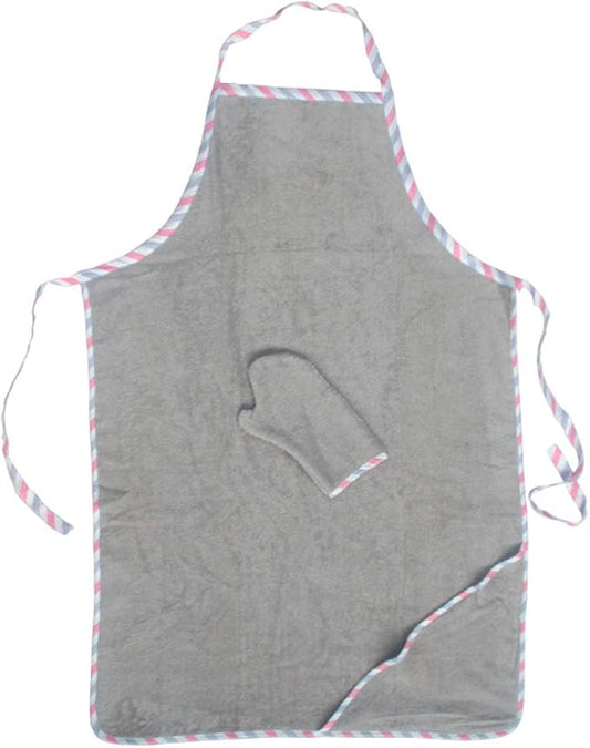 Topwon Apron Baby Bath Towel Fleece Baby Washcloth with Bathing Glove Extra Large Hands Free Absorbent Hooded Towel (Grey)