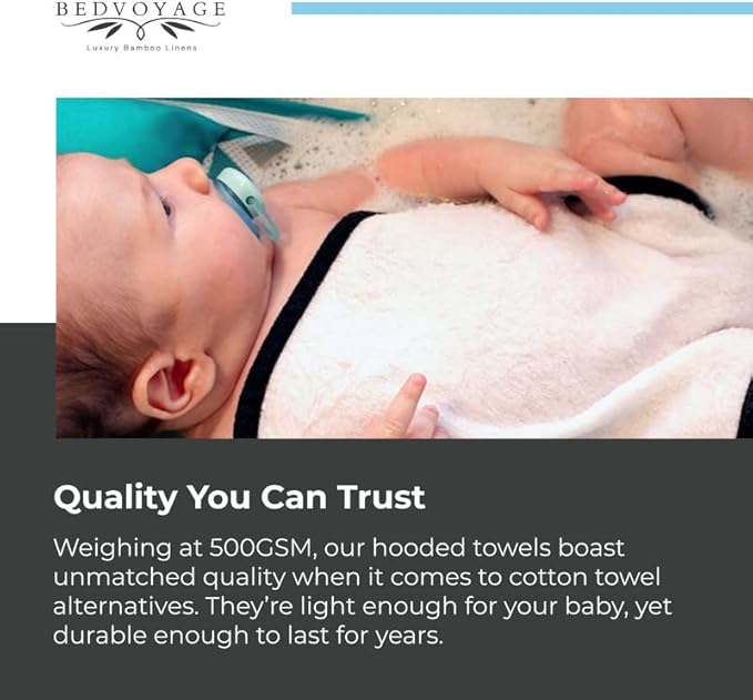 BedVoyage Baby Hooded Towel, 2pc with Baby Washcloth, Viscose Derived from Bamboo & Cotton, Toddler Bath Towels, Gentle, Plush & Absorbent for Babies & Toddlers