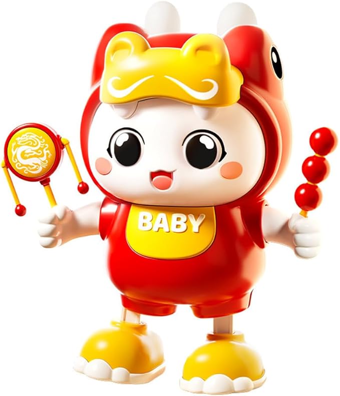 Miracland Dancing Dragon Toy, Traditional Chinese Dragon Musical Toy Baby Crawling Toy Baby Head-up Exercise Toy Baby Dragon Tummy Time Toy with Music & Lights| Legs Move Sideways| Body Twist