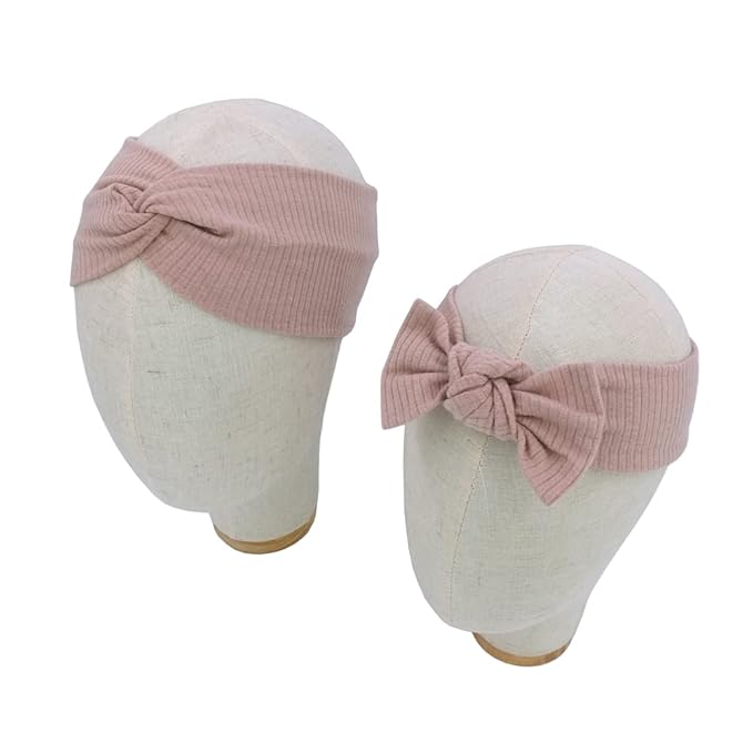 Sugarmelon Mommy and Me Headband Set Mother Baby Matching Turban Headbands for Toddler Baby Girls Women Scrunchies Hair Bow Hairbands (Vanilla and Smoke Blue)