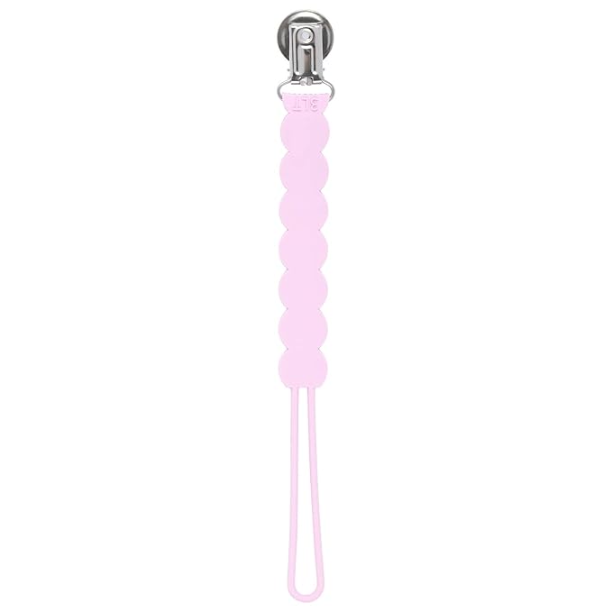 Three Little Tots All Silicone Modern, Short and Safety Tested Pacifier Clip (Pink, Waverly)