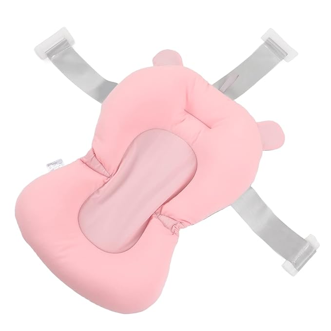 Baby Bath Seat Cushion, Floating Safe Foldable Adjustable Infant Bath Supporter for Newborn, Soft Bath Pillow Baby Bath Pillow for Bathtub (Pink Bear)