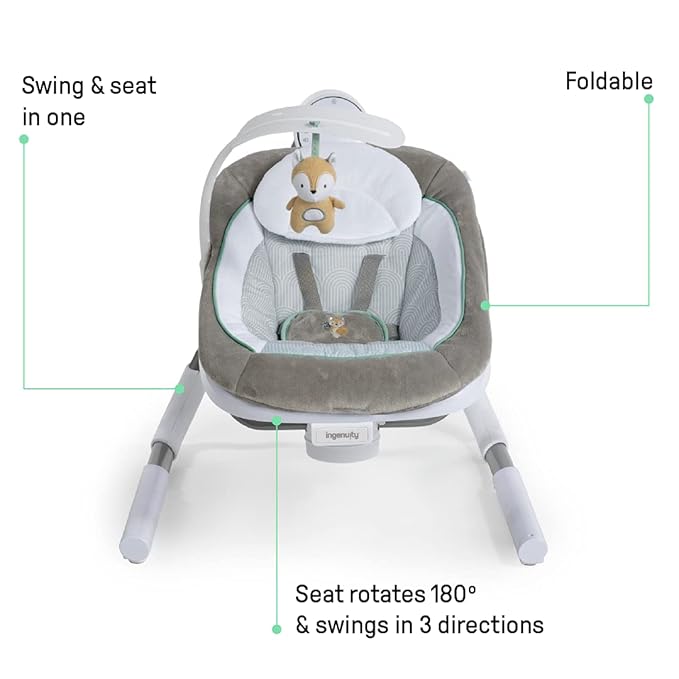 Ingenuity Anyway Sway 5-Speed Multi-Direction Portable Foldable Baby Swing & Infant Seat with Vibrations, Nature Sounds, 0-9 Months 6-20 lbs (Ray)