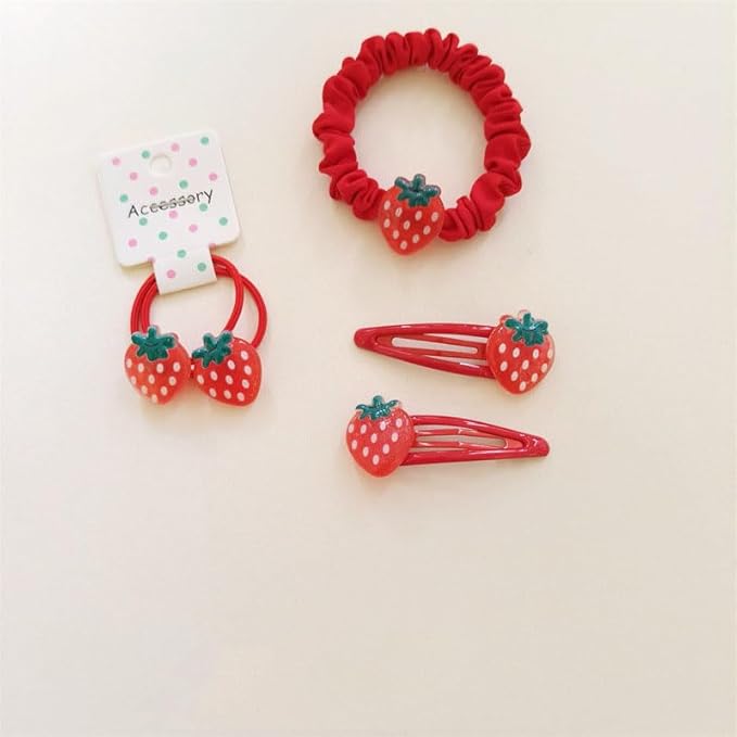 Strawberry Snap Clips Baby Girls Fruit Hair Bow Clips Strawberry Hair Ring Tie BBW24 (5 Pcs-B4)