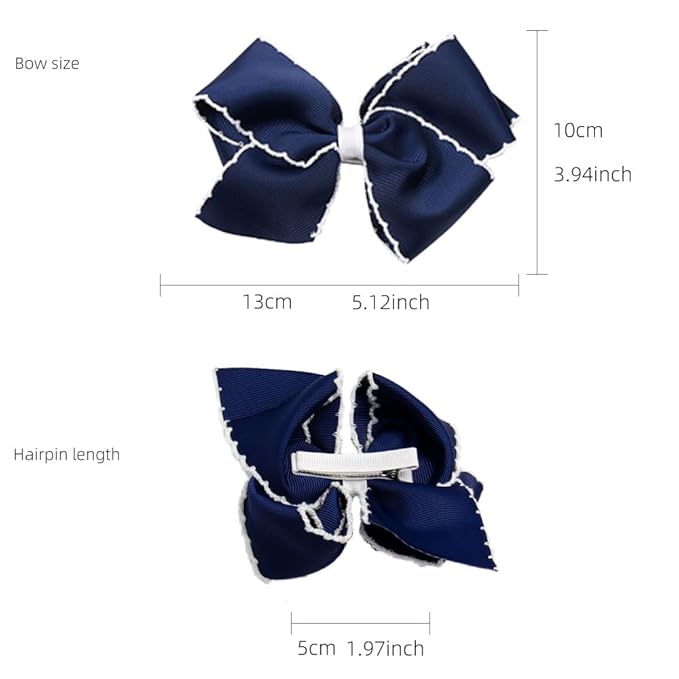 5 Inch Girls' Grosgrain Hair Bow, Alligator Clips Hair Barrettes, Moonstitch Edge Hair Bows (Red + Naive Blue)