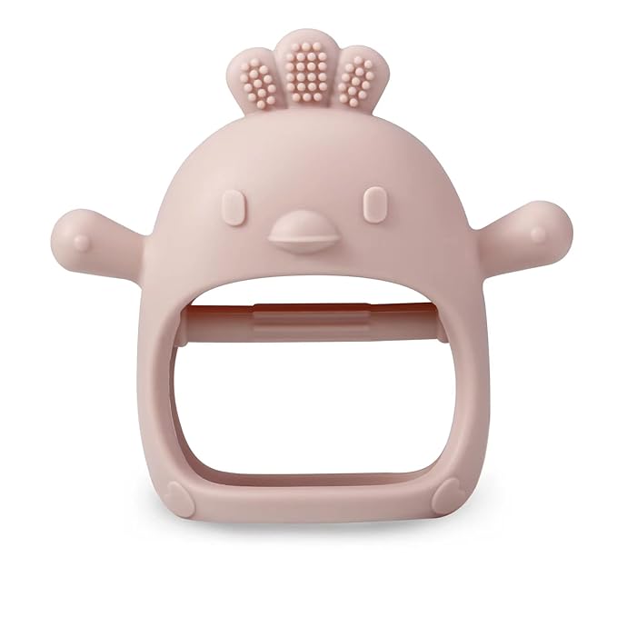 PandaEar 2 Pack Silicone Baby Teething Toys| Baby Hand Teether Mitten for Sucking Needs| Baby Chew Toys Hand Pacifier for Soothing Teething Pain Relief (White/Pink)