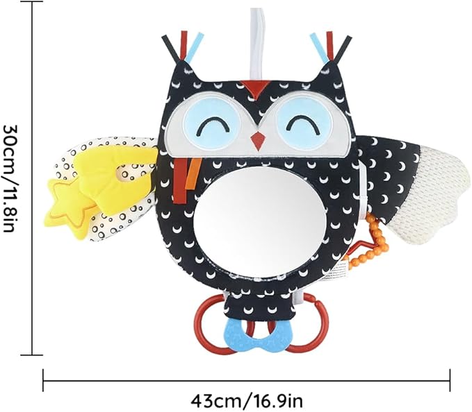 Caterbee Baby Black and White Toy with in-Sight Car Mirror for Hanging car seat, Stroller, Crib, High Contrast Baby Toys for Neborn Tummy time (White&Black)