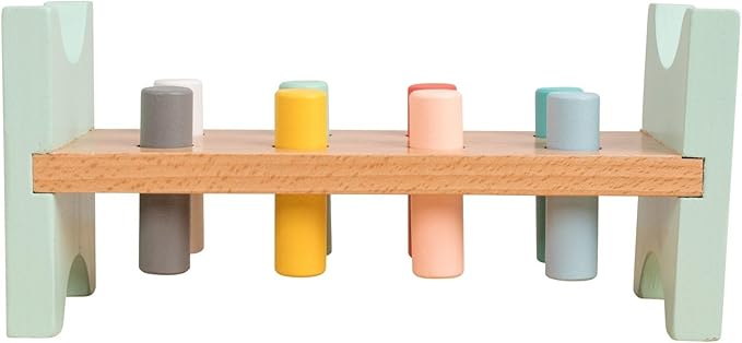Owl & Fox Wooden Hammering Bench, Imitation Play Bench with Hammer and Pegs, Montessori Development Game; for Boys and Girls 12 Months and Up