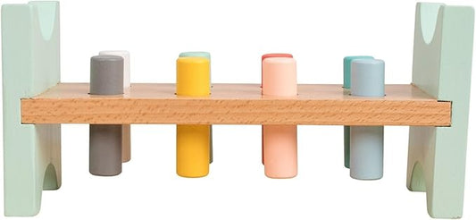 Owl & Fox Wooden Hammering Bench, Imitation Play Bench with Hammer and Pegs, Montessori Development Game; for Boys and Girls 12 Months and Up