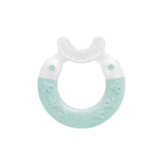 MAM Bite & Brush Teether Baby Teething Aid Soothes Gums, Supports Dental Care with Extra Soft Bristles, from 3+ Months, Turquoise, Pack of 1