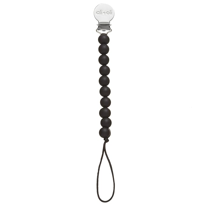 Ali+Oli Silicone Pacifier Clip for Baby (Black) 100% Food-Grade BPA Free Newborn Pacifier Holder Infant Binky Clip for Baby Boy or Girl