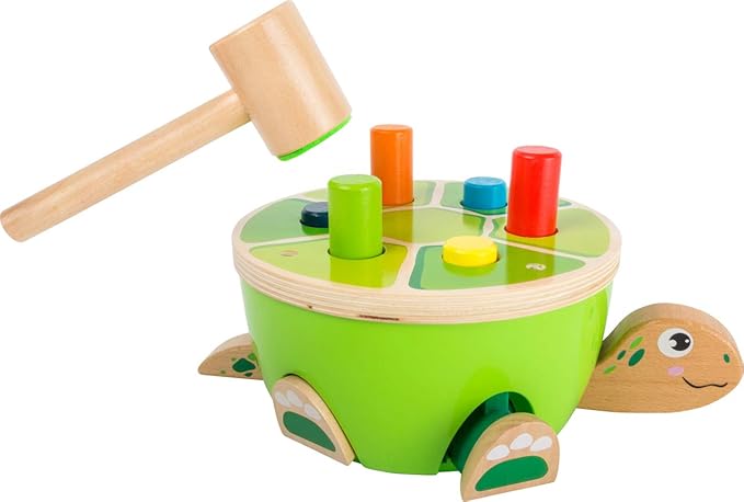 Small Foot Wooden Turtle Hammering Game - Toy Designed for Kids, Ages 18 Month & Up