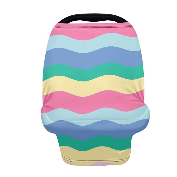 Rainbow Print Babies Carseat Cover,Soft Nursing Cover Full Privacy Protector,Easter Theme High Chair Cover Shopping Cart