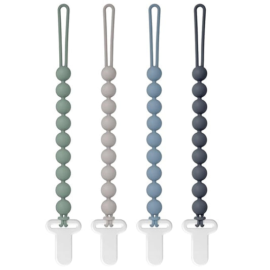 Pacifier Clips Silicone, 4-Pack Pacifier Holder Clip with Stylish Round Design, 100% Food Grade Silicone, Safe Essentials for Newborns Baby Boys and Girls