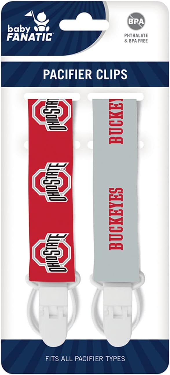 Baby Fanatic Officially Licensed Unisex Pacifier Clip 2-Pack - NCAA Ohio State Buckeyes - Officially Licensed Baby Apparel