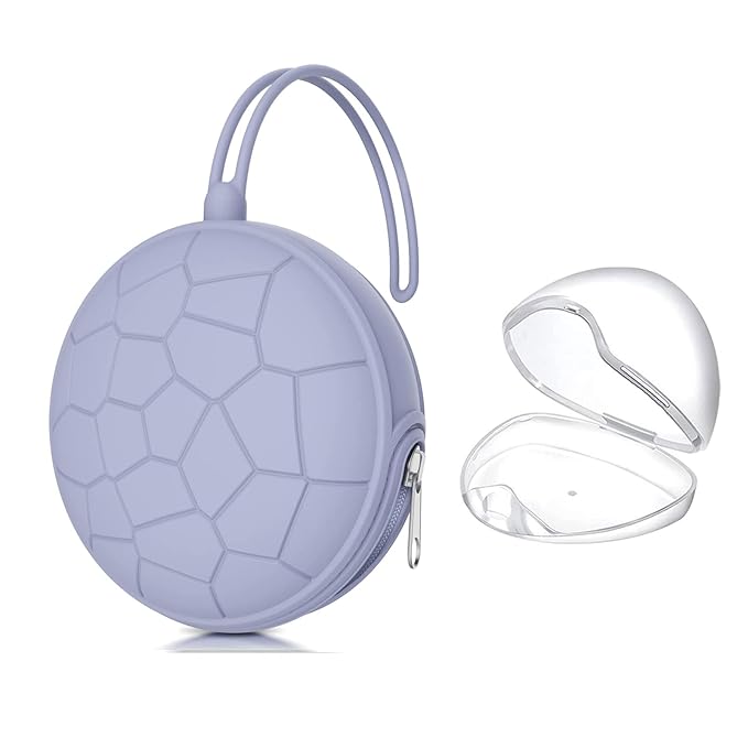 Smlpuame Pacifier Holder Case,BPA Free Portable Pacifier Storage Container,Silicone Baby Pacifier Cover Pouch for Diaper Bag Stroller,Travel Outdoor Activities,Easy to Clean(Football & Blue Purple)