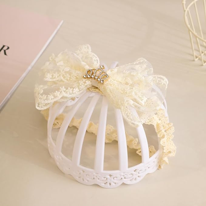 Cute Baby Girl Lace Headband Lace Bow Hair Accessories Elastic Bow Head Wrap for Newborn Infant Toddler Christening Baptism Party Hair Accessories for 0-36 Months (Ivory D, Free)