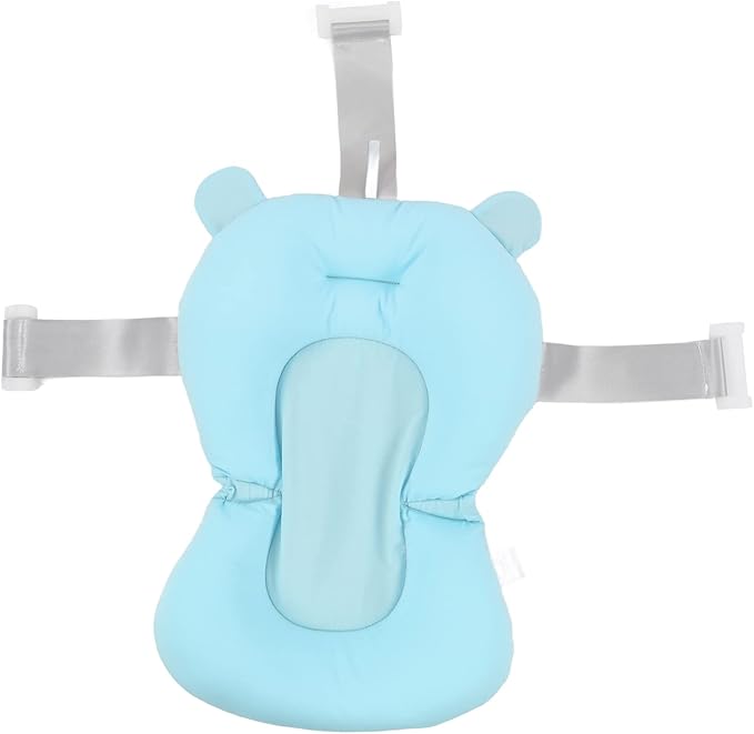 Baby Bath Seat, Baby Bath Cushion Floating Newborn Bathtub Mat Baby Bath Mat Infant Bath Supporter Net Baby Bathtub Pillow Bath Supporter for Newborn (Blue Bear)