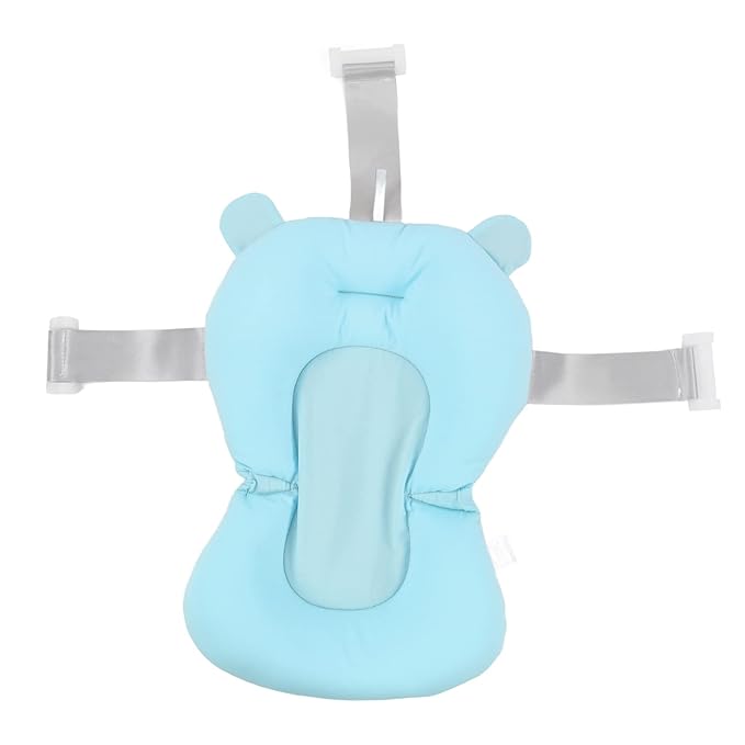 Baby Bath Cushion Pad - Newborn Bathtub Mat with Infant Bath Supporter Net and Nonslip Floating Seat (Blue Bear)