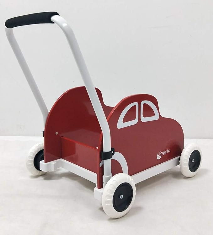 Englacha car Musical Toddler Walker, Baby Push Car with Built-in Musical Function and Speed Reduction Wheels, Red/White