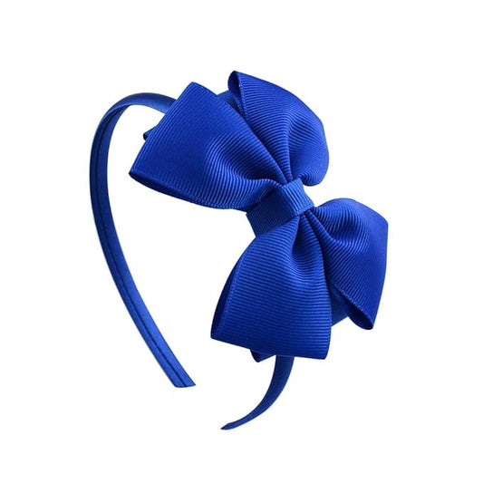 Baby Girl's 4 Inch Double Layer Bow knot Headband Pure Color Ribbed Band Hair Hoop (Royal Blue)