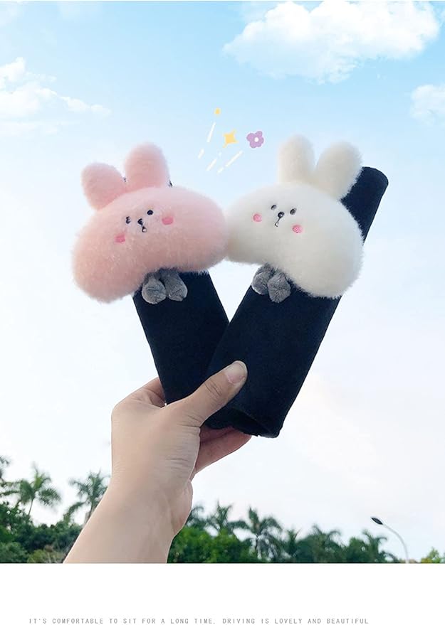 2 Pack Cute Cartoon Bunny Soft Seat Belt Covers Should Pad Neck Cushion Cute Car Accessories for Women Girls - Pink Bunny