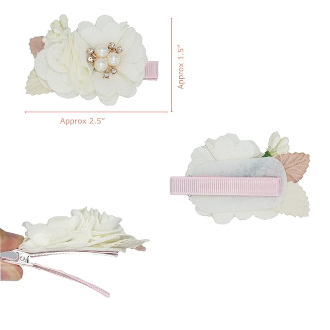 3pcs Girls Flower Hair Clips, Floral Hair Barrettes w/Boutique Fully Lined Alligator, Hair Bows for Baby Newborn Toddler