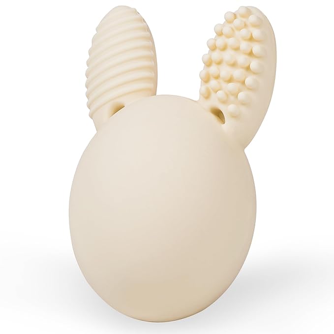 Teether Baby Teething Toy Rabbit Egg Rattle Toy Teething Pain Relief for Babies Boys Girls - Cream