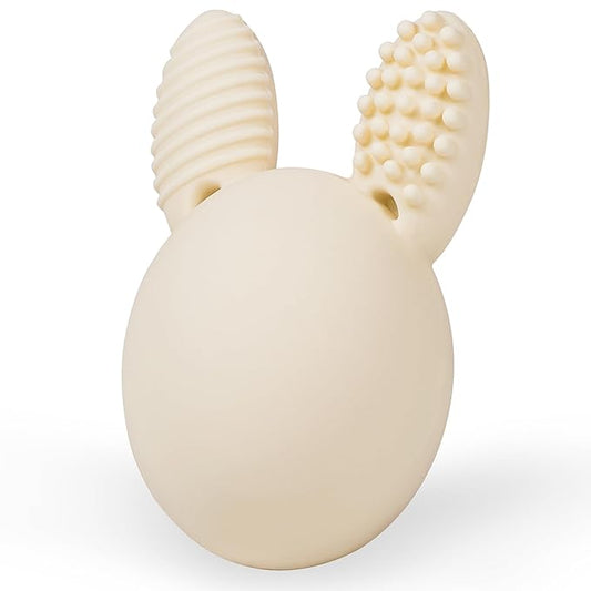 Teether Baby Teething Toy Rabbit Egg Rattle Toy Teething Pain Relief for Babies Boys Girls - Cream