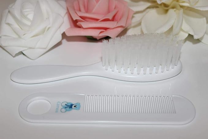 Personalized Gift - Personalized Baby Brush & Comb Set, Any Name, Soft Nylon Bristles, Blue Teddy Bear Design or Design Your own. Same Day Dispatch.