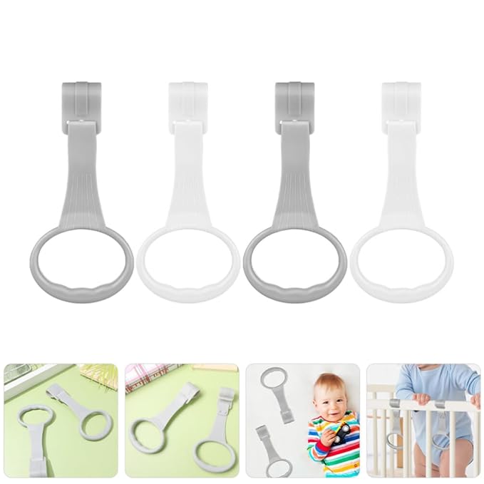 UPKOCH Baby Crib Pull Rings 2 Pairs Infant Standing Safety Handles for Walking Exercise Portable Baby Bed Hanging Rings 7.67X3.54 Inch Smooth Edges
