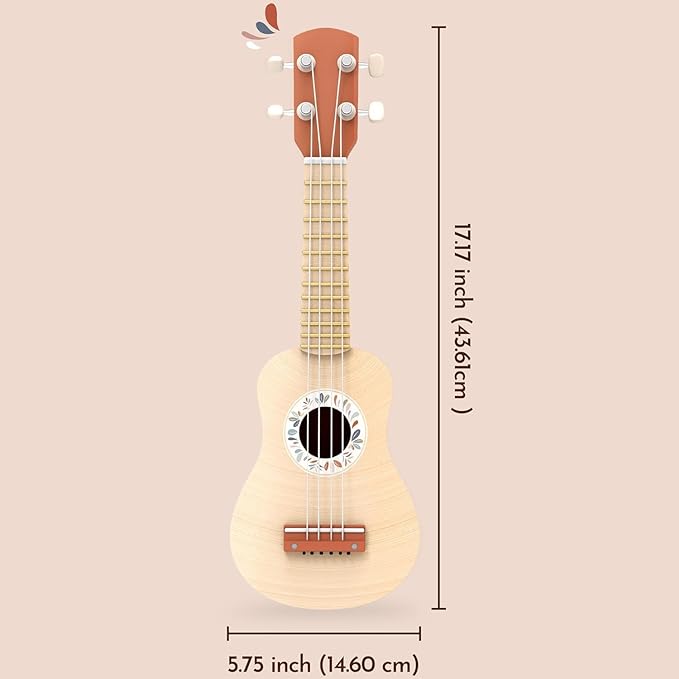 SPEEDY MONKEY 16-Inch Kids Ukulele Toy | FSC® Certified Wooden Toy for Toddlers and Children | Safe Design Kid's Musical Toy with 4 Nylon Strings, Terracotta & Wood Finish