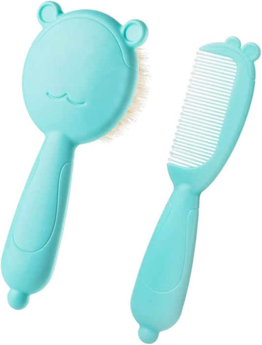 Infant Hair Brush Baby Hair Brush 1 Set of Baby Hair Brush and Comb, Natural Goat Bristles for Newborns and Toddlers- Blue Infant Hair Brush Infant Hair Brush Cradle Cap Brush