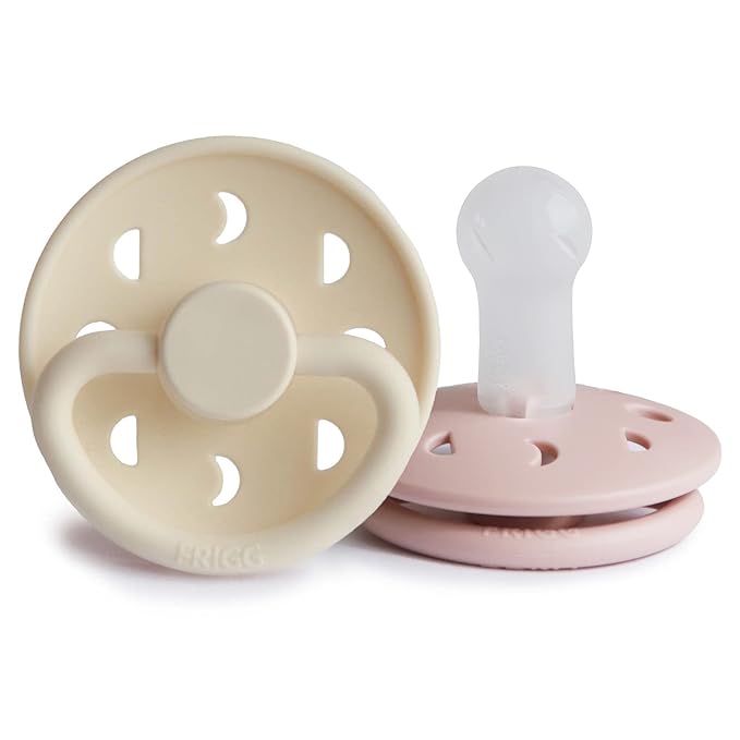 FRIGG Moon SilkySoft Silicone Baby Pacifier | Made in Denmark | BPA-Free (Blush/Cream, 6-18 Months)