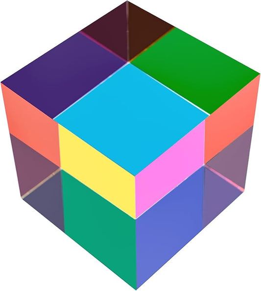 CMY Color Cube, 2.36 inch (60mm) Acrylic Multi-Color Cube Prism for Physics Education, Desktop Decoration Scientific Toys,Gifts for Kids，Fidget Toys