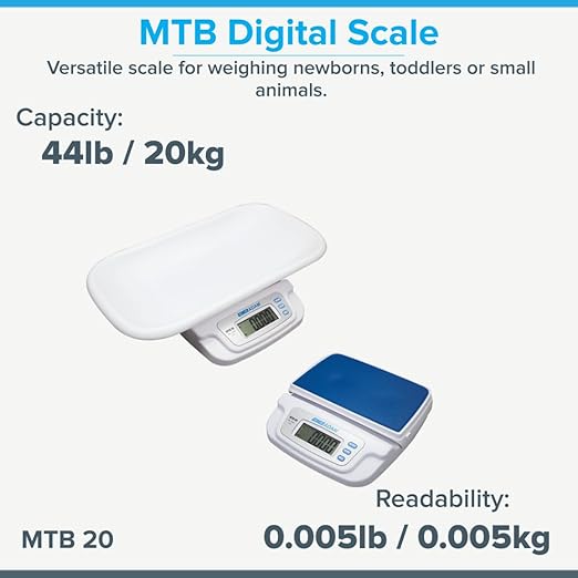 Adam Equipment MTB Baby & Toddler Digital Scale for Babies, Toddlers, Small Pets, Detachable Ergonomic Cradle, Non-Slip Mat, Easy to Use, MTB 20, Weighs up to 44lbs / 20kg