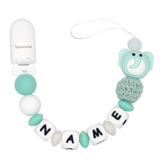Personalized Pacifier Clip with Name Customized - Elephant (GreenW)
