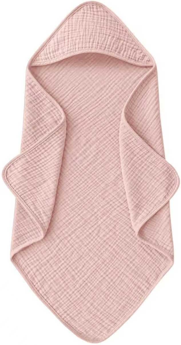 Cinaci 1pc Soft & Absorbent 100% Muslin Cotton Baby Hooded Bath Towel for Baby Girls Boys Newborns Infants Toddlers Kids (Pink)