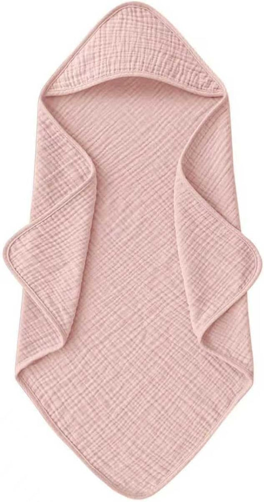 Cinaci 1pc Soft & Absorbent 100% Muslin Cotton Baby Hooded Bath Towel for Baby Girls Boys Newborns Infants Toddlers Kids (Pink)